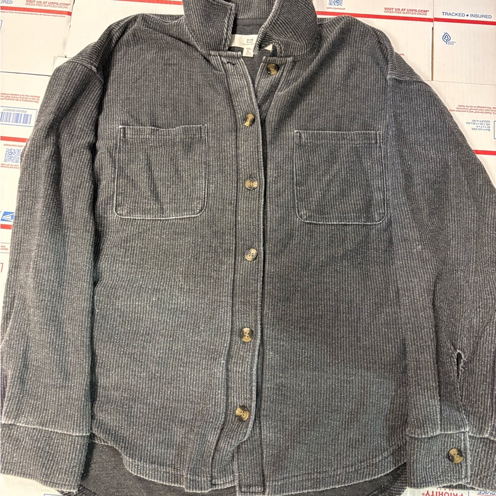 Thread & Supply Charcoal Ribbed Button-Front Jacket